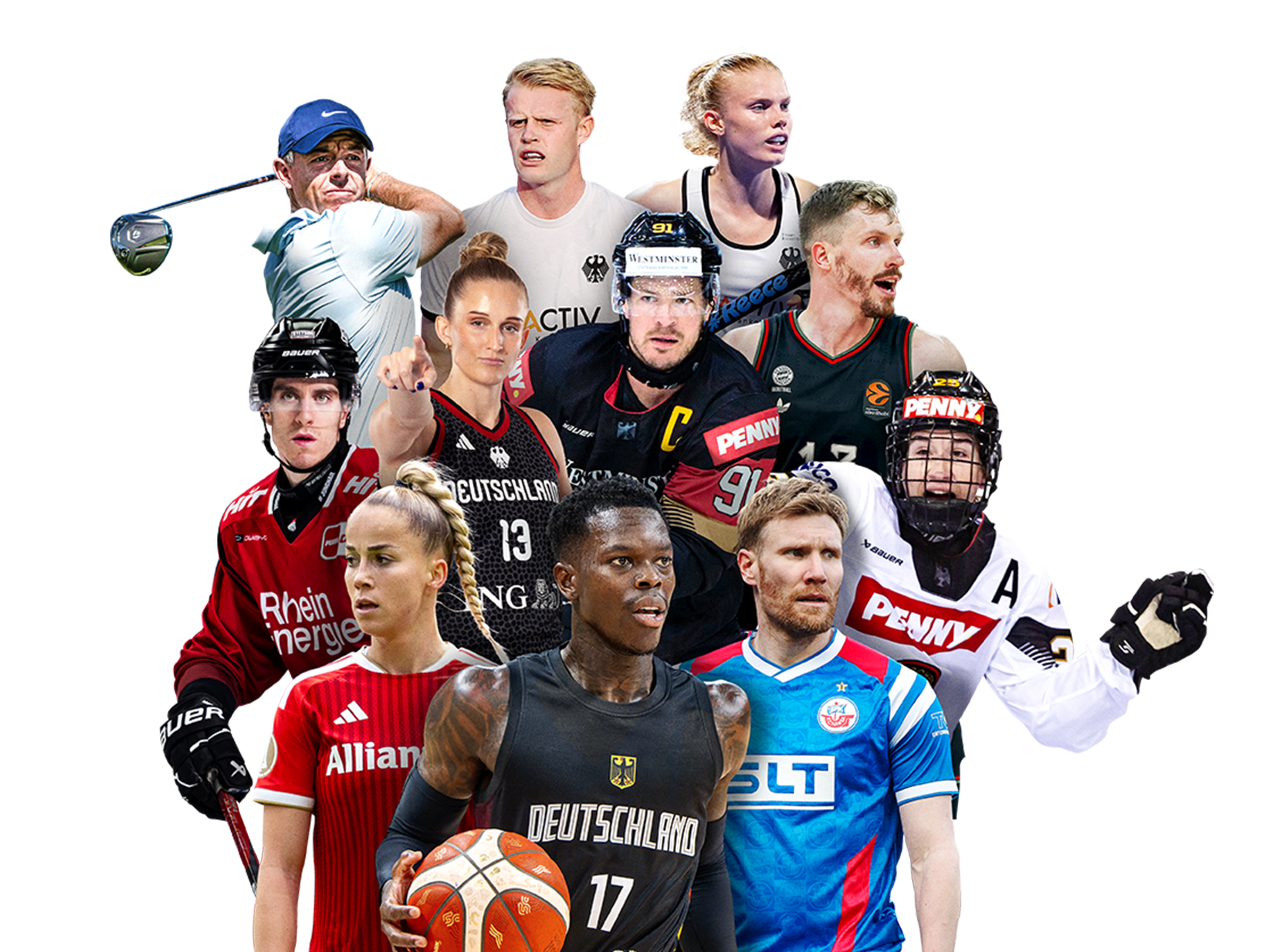 Werbemotiv mit verschiedenen Spielern und Spielerinnen aus den Wettbewerben von MagentaSport.
